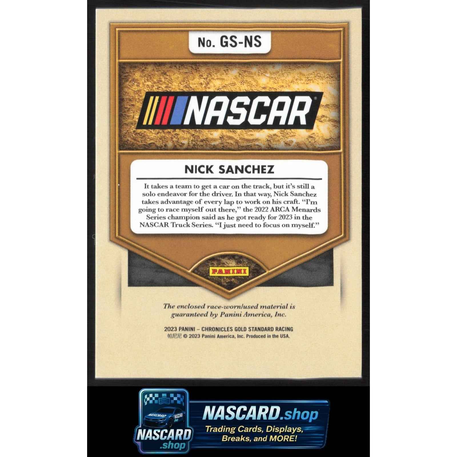 2023 Panini Chronicles Nick Sanchez Gold Standard Newly Minted Memorabilia