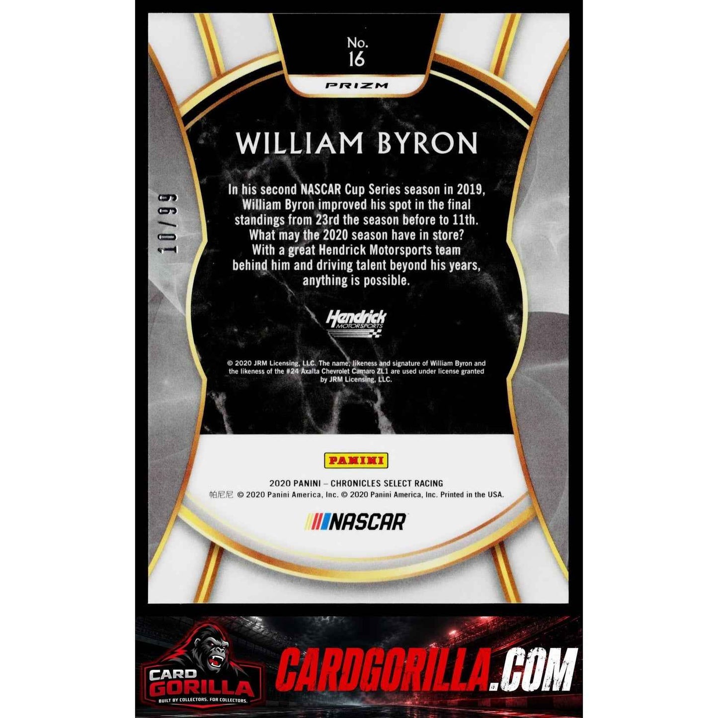 2020 Panini Chronicles #16 William Byron Select Red #/99