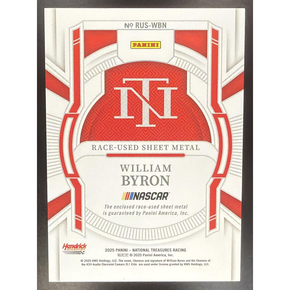 2024 Panini National Treasures William Byron Race Used Sheet Metal Blue /75