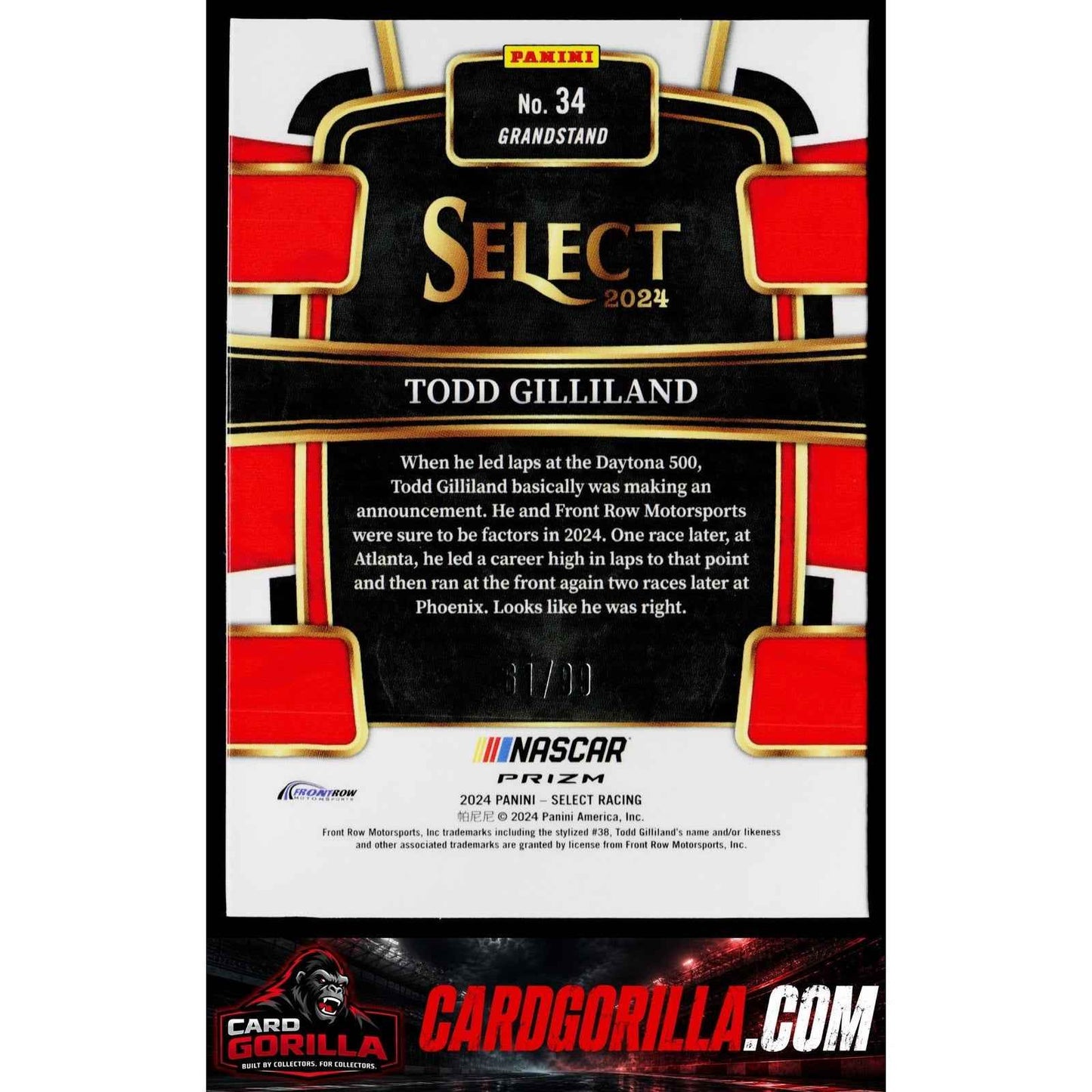 2024 Panini Select #34 Todd Gilliland White Prizms #/99
