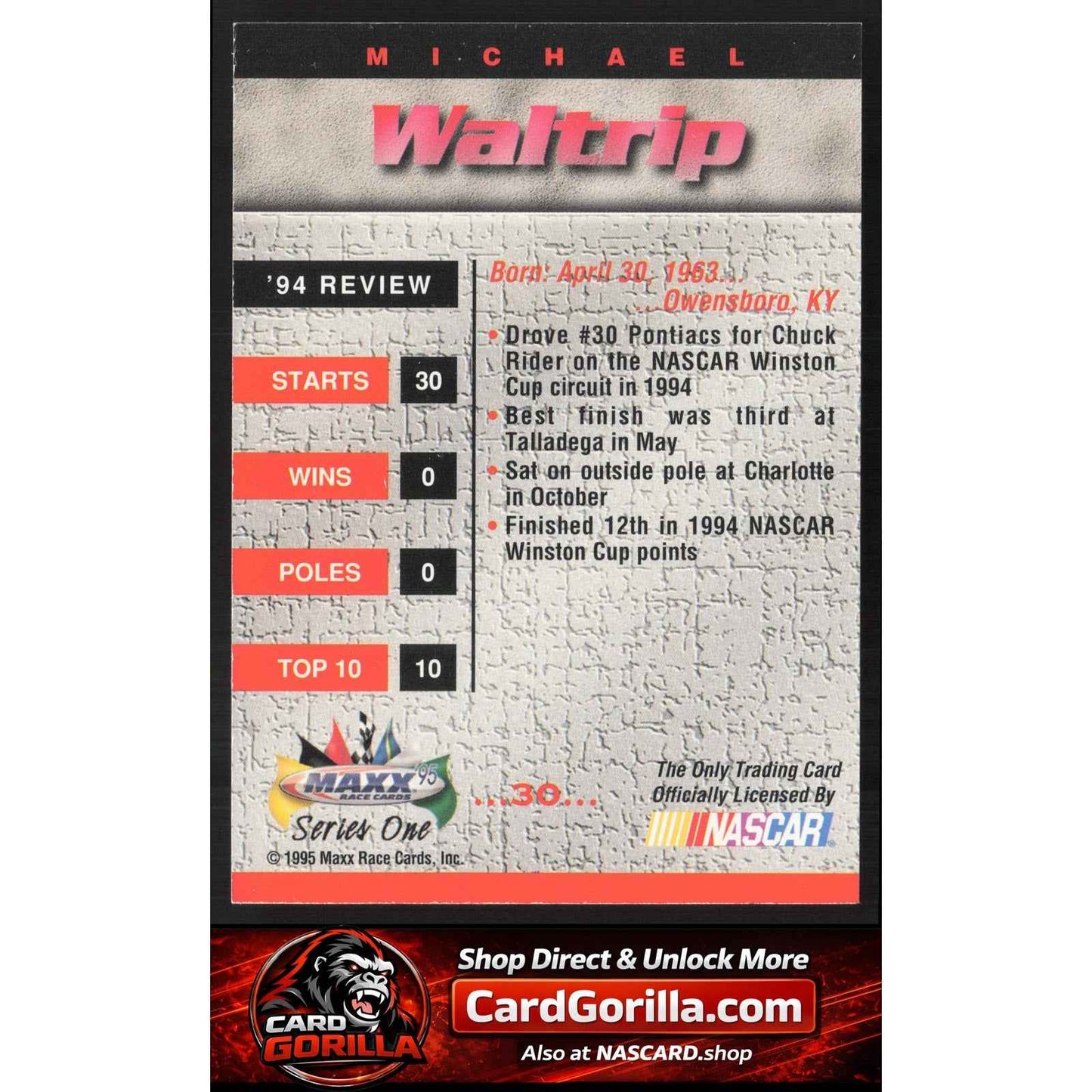 1995 Maxx #30 Michael Waltrip Autographs