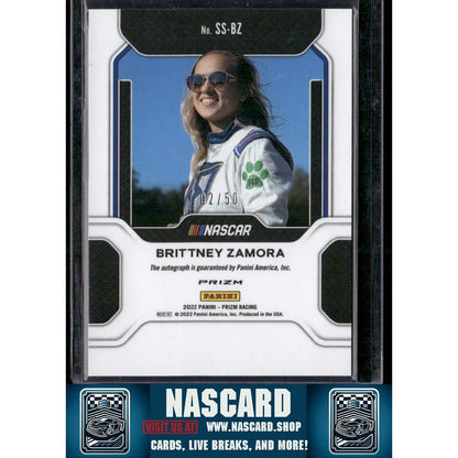2022 Prizm Brittney Zamora Spotlight Signatures Hyper Prizm Purple Yellow /50 - NASCARD.shop