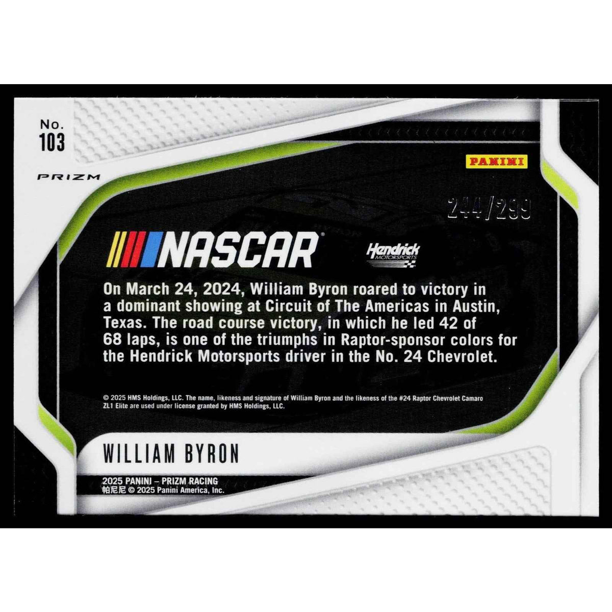 2025 Panini Prizm #103 William Byron Pulsar #/299