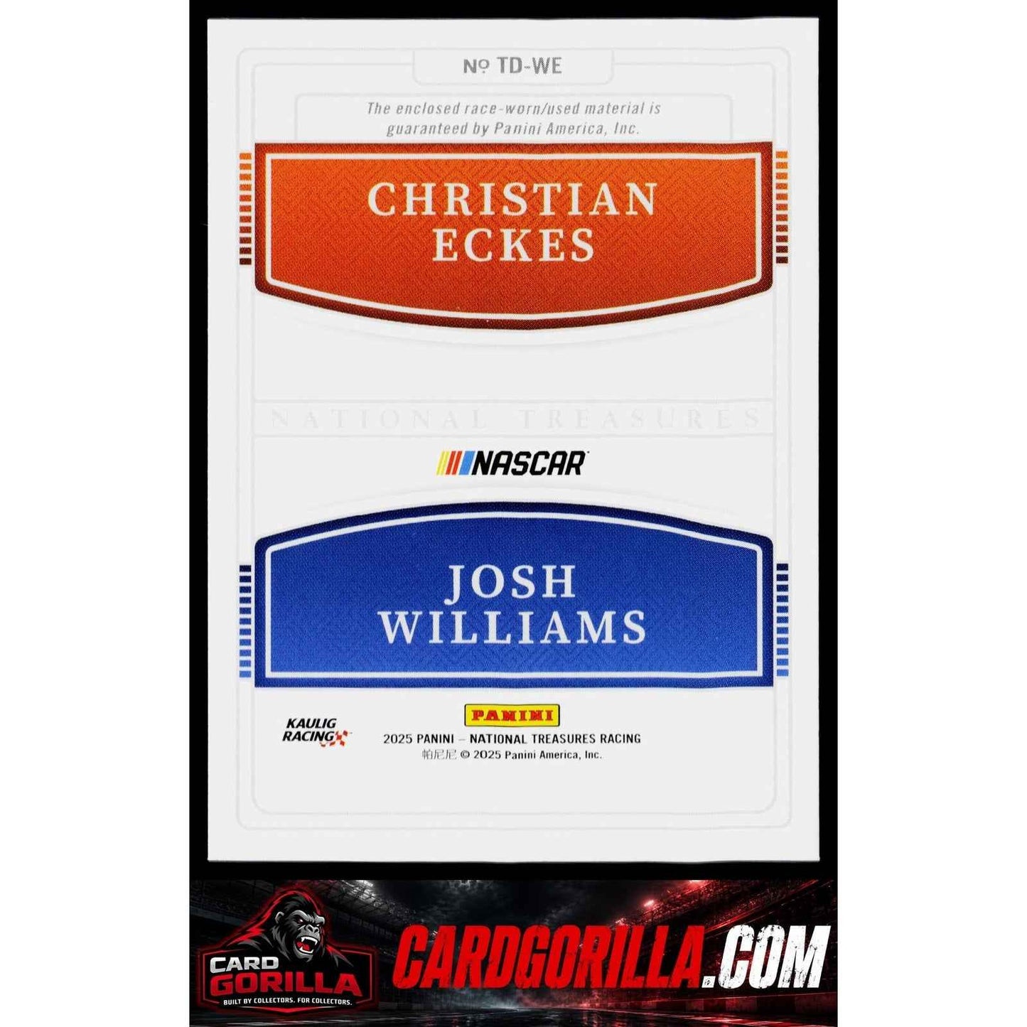 2025 National Treasures Christian Eckes Josh Williams Team Duals Holo Silver /30