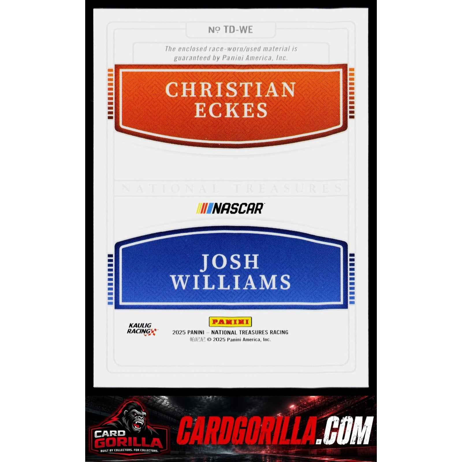 2025 National Treasures Christian Eckes Josh Williams Team Duals Holo Silver /30