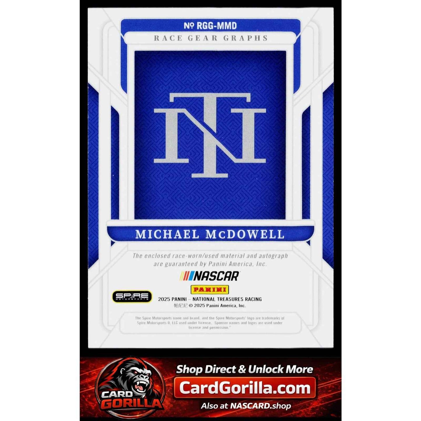 2025 Panini National Treasures #RGG-MMD Michael McDowell Race Gear Graphs #/75