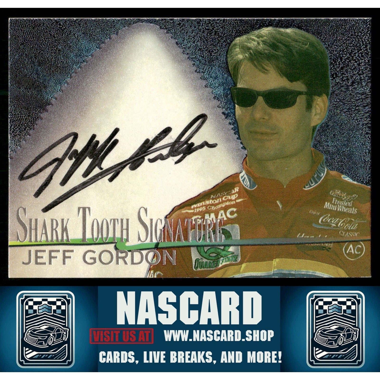 1997 Wheels Race Sharks #ST2 Jeff Gordon Shark Tooth Signatures - NASCARD.shop