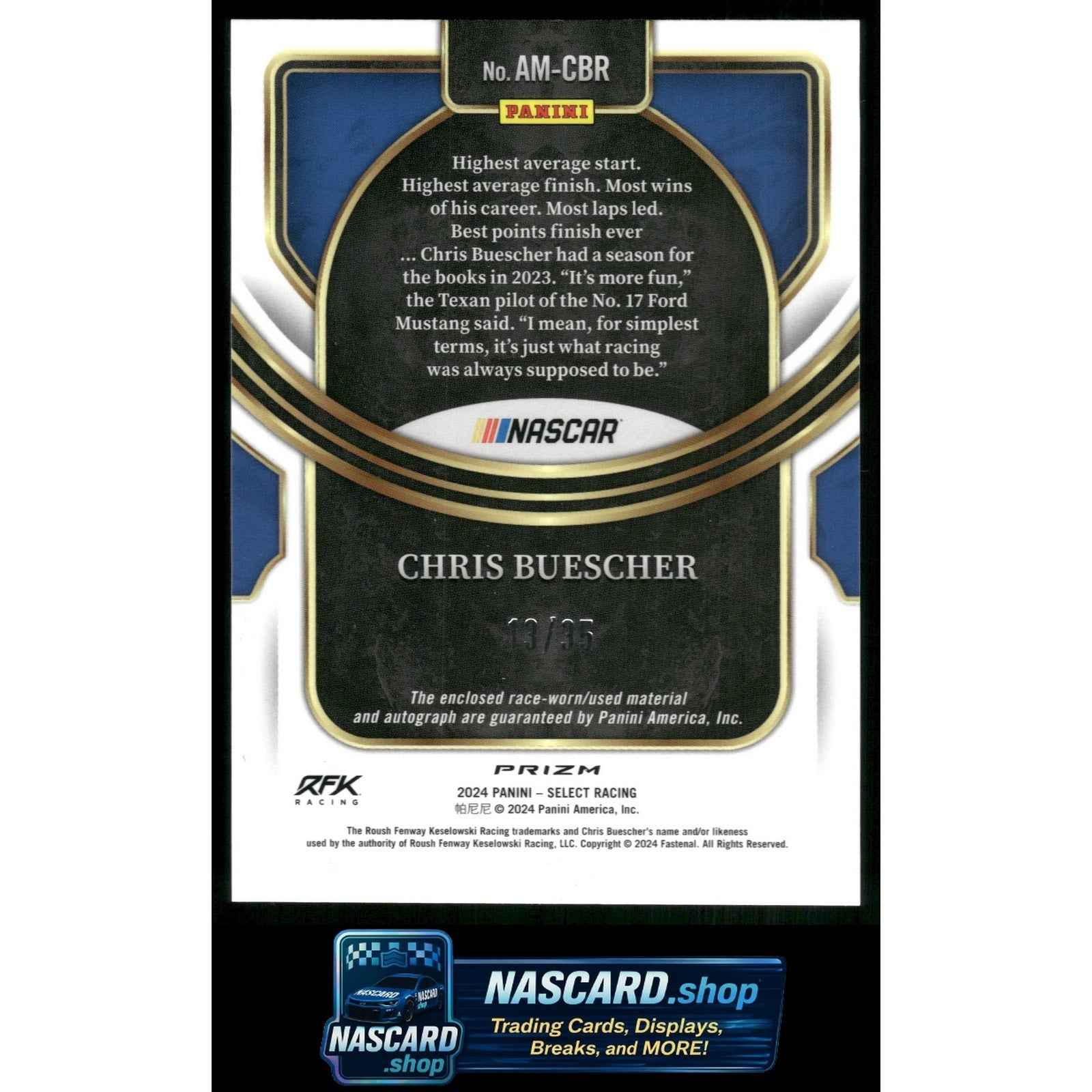 2024 Panini Select Chris Buescher Autographed Memorabilia Blue Prizms #/35
