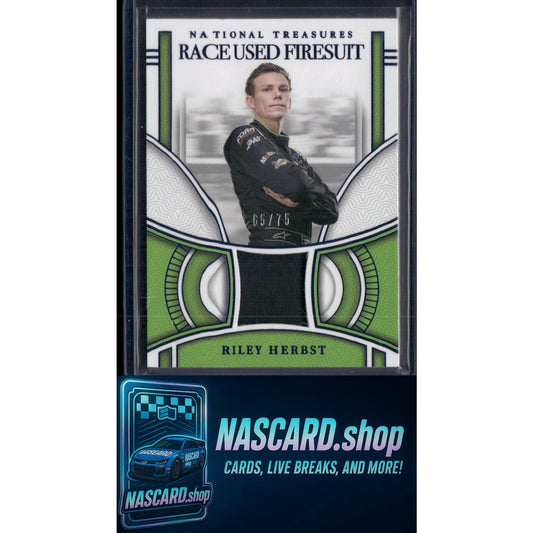 2024 Panini National Treasures Riley Herbst Race Used Firesuit Blue #/75 - NASCARD.shop