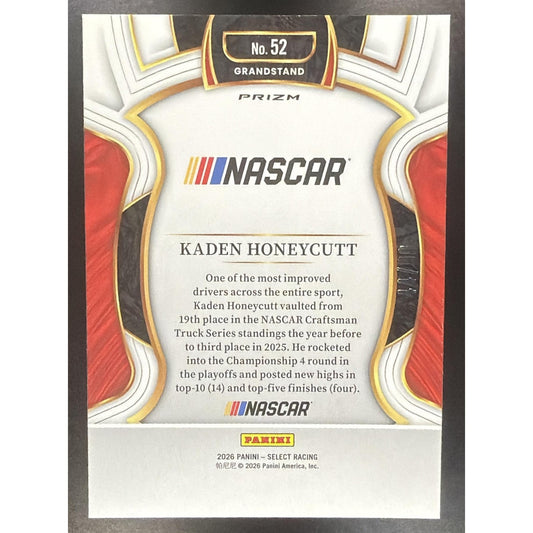 2026 Panini Select NASCAR Kaden Honeycutt #52 Set - Grandstand White Prizms /99
