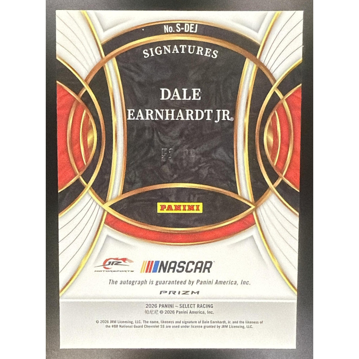 2025 Panini Select Dale Earnhardt Jr #1 Legendary Signatures Blue Prizm /99 Auto