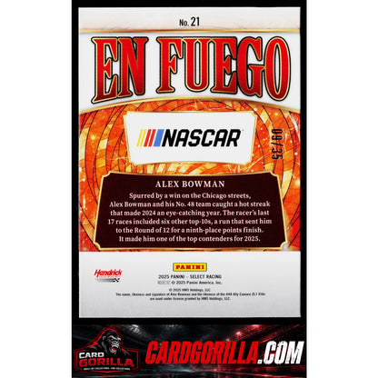 2025 Panini Select #21 Alex Bowman En Fuego Blue Ice Prizms #/35