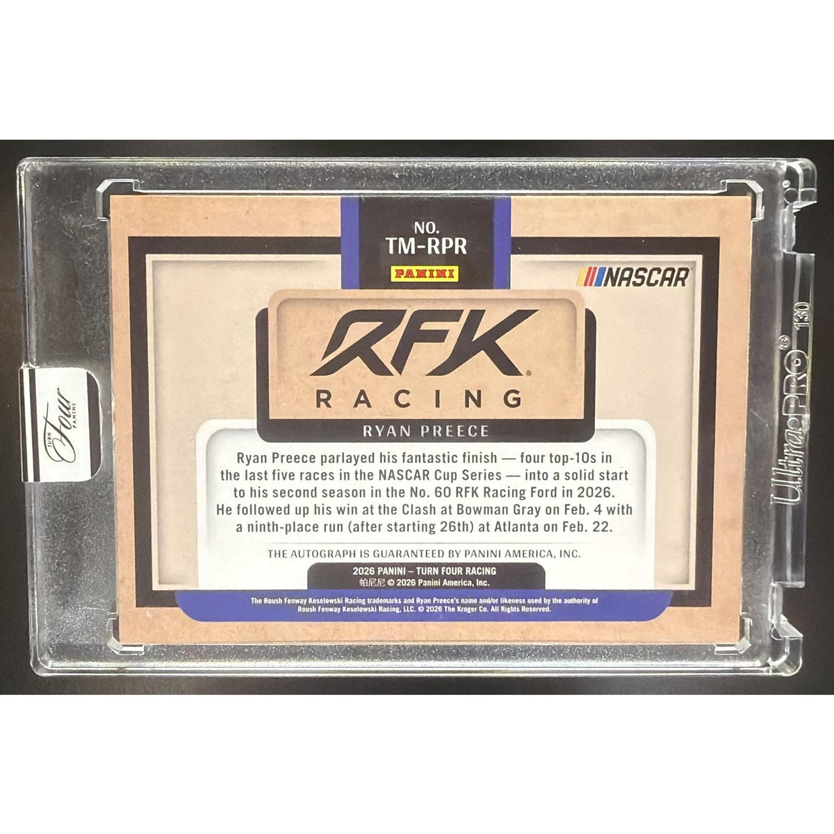 2026 Panini Turn Four Racing Ryan Preece #TM-RPR Team Icons Signatures /49 Auto