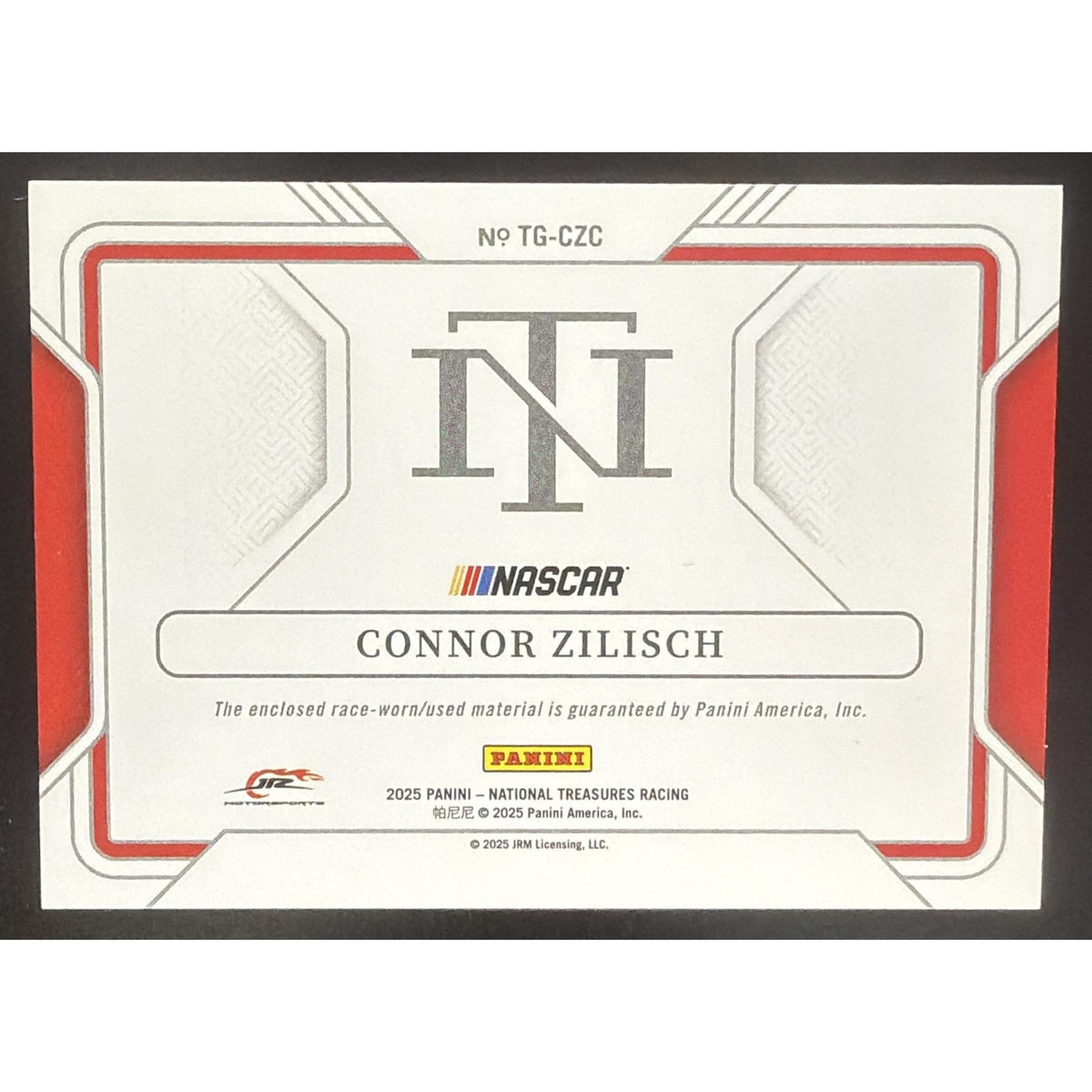 2025 Panini National Treasures Connor Zilisch #1 Track Gear 29/99