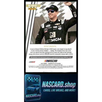 2023 Panini Chronicles #EM-KY Kyle Busch Elite Materials Red #/49 - Card Gorilla