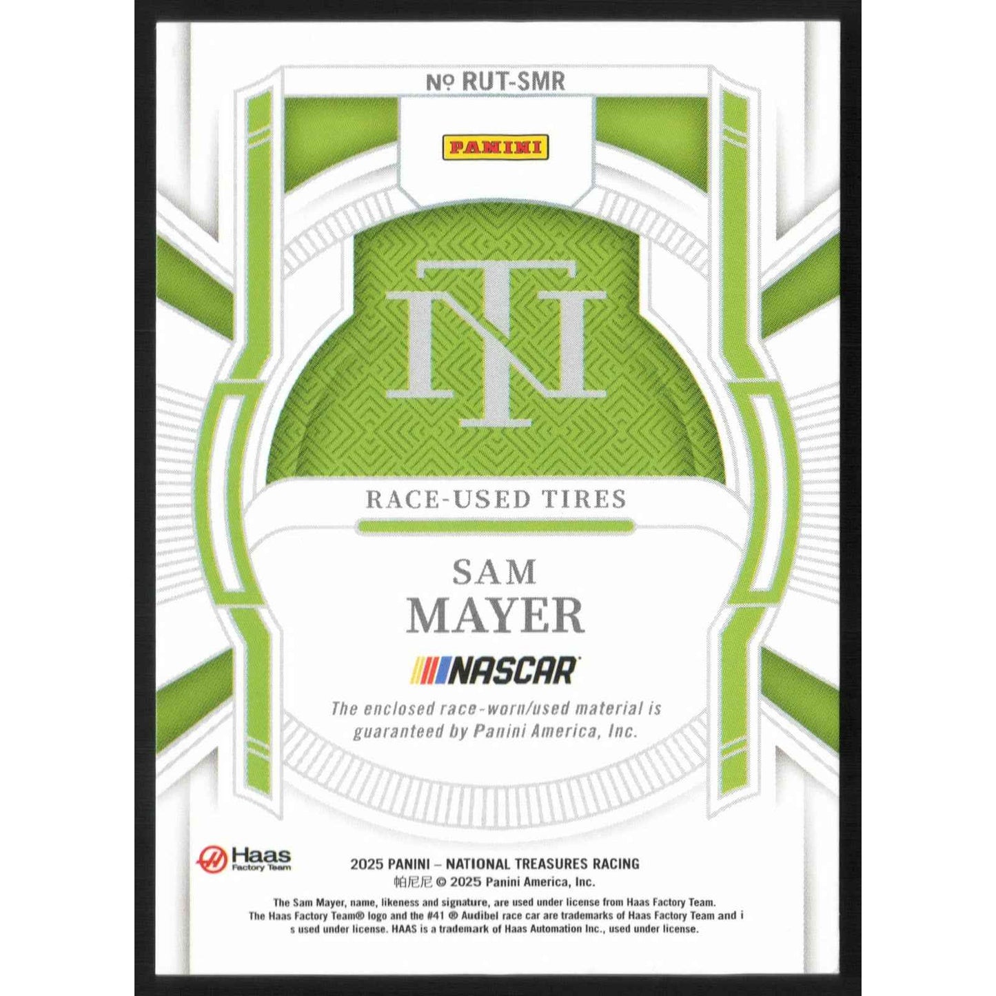 2025 Panini National Treasures #RUT-SMR Sam Mayer Race Used Tires #/99