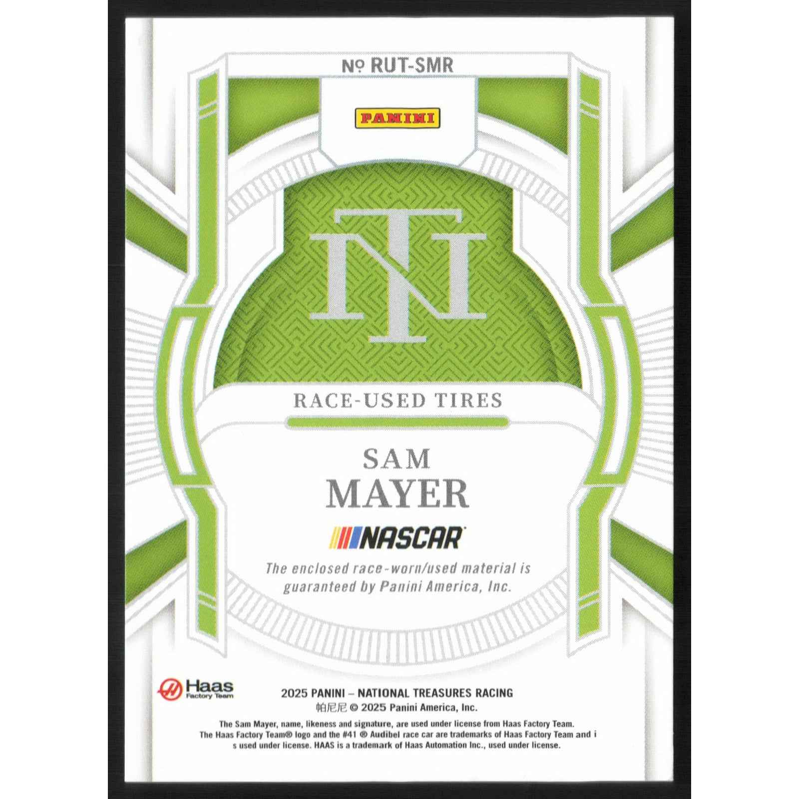 2025 Panini National Treasures #RUT-SMR Sam Mayer Race Used Tires #/99