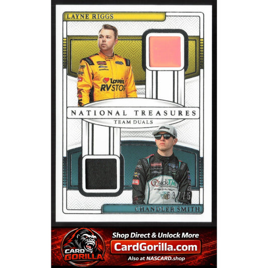 2025 Panini National Treasures #TD-RS Layne Riggs/Chandler Smith Team Duals #/75