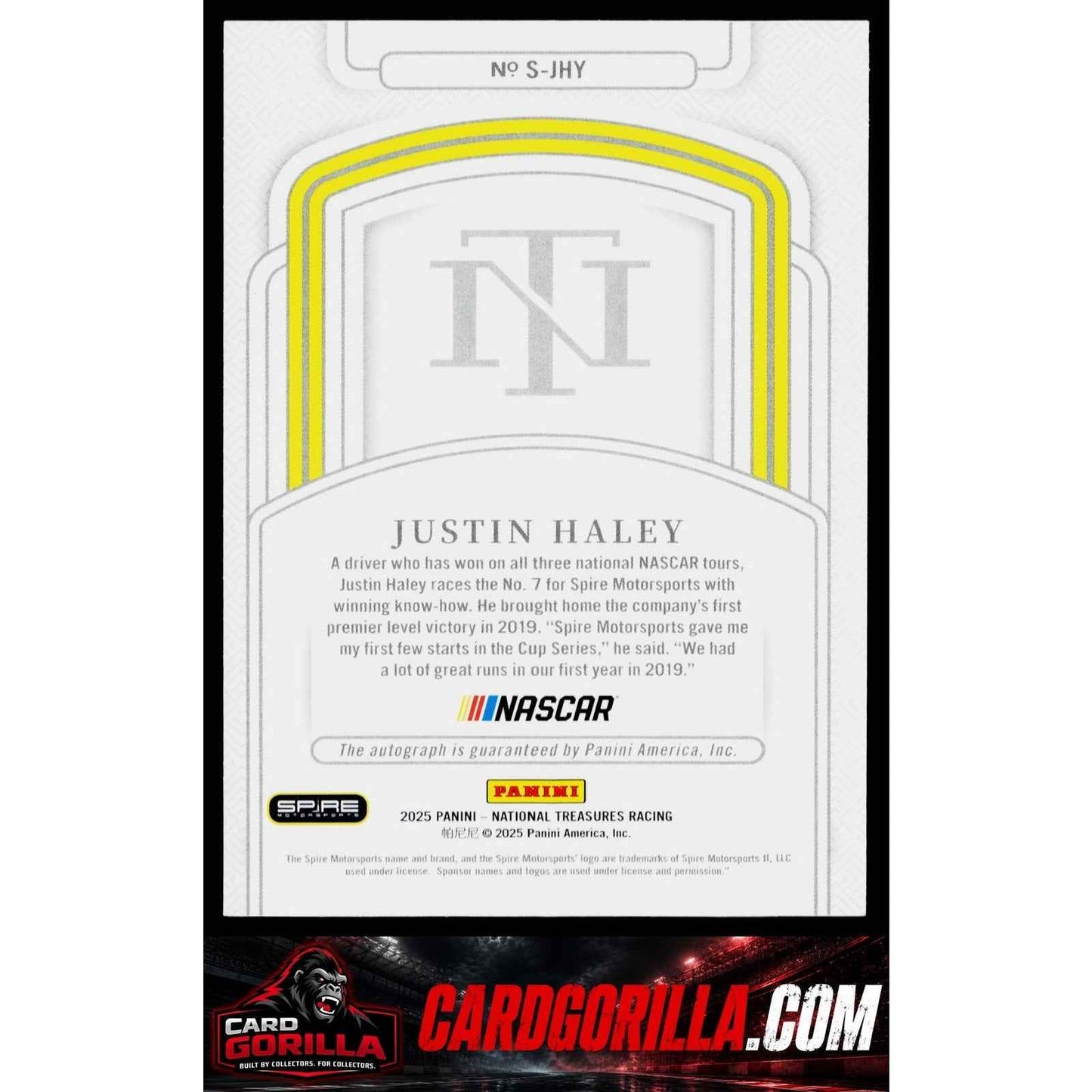 2025 Panini National Treasures #S-JHY Justin Haley Signatures Holo Silver #01/25