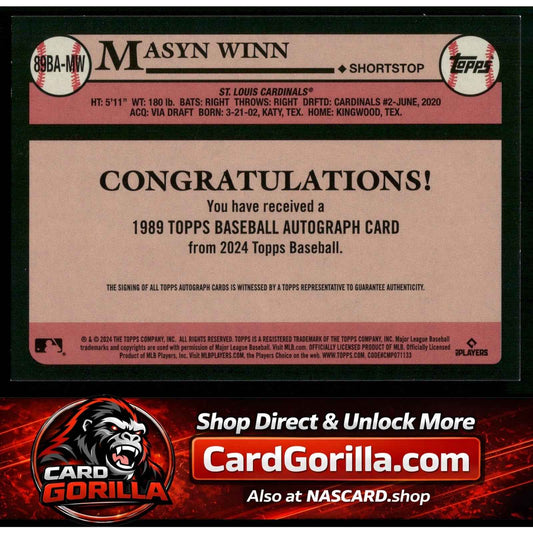 2024 Topps Masyn Winn 1989 Topps Baseball 35th Anniversary Autographs
