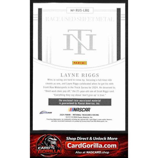2024 Panini National Treasures #RUS-LRG Layne Riggs Race Used Sheet Metal #/99