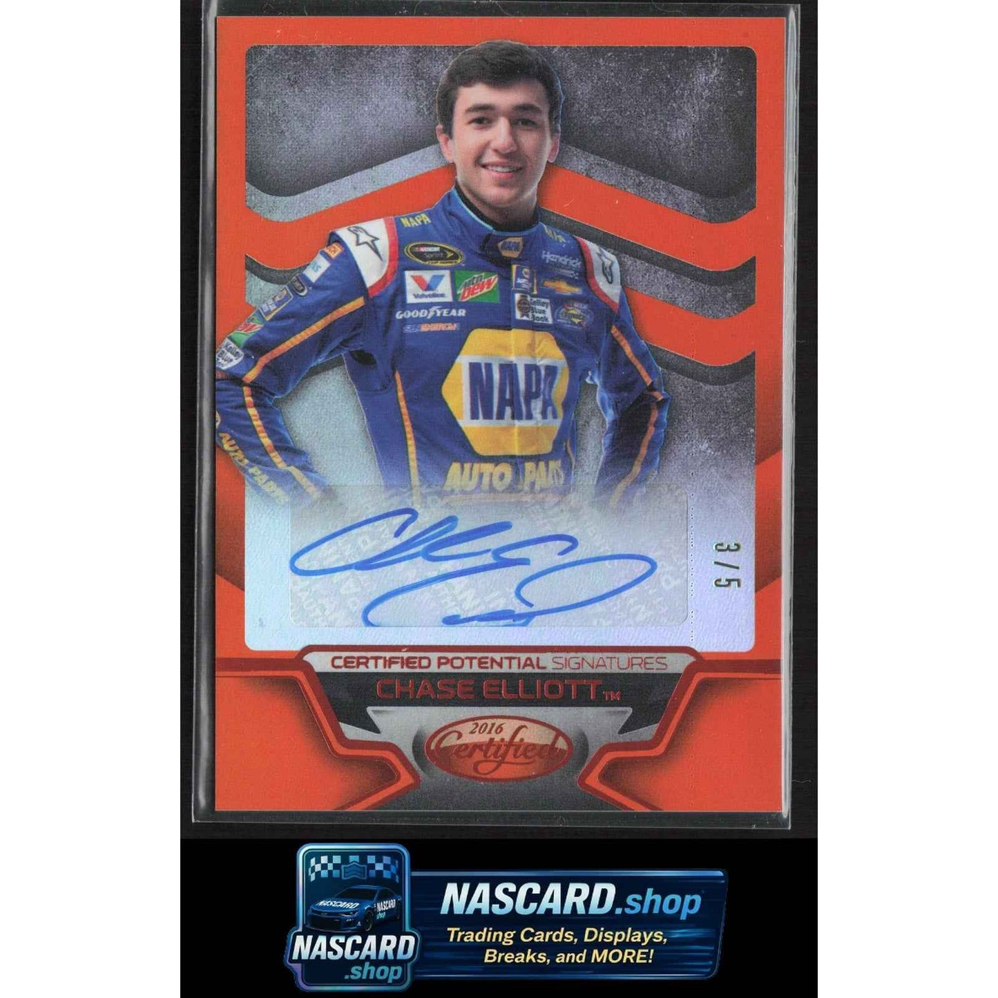 2016 Certified Chase Elliott Certified Potential Signatures Mirror Orange #/5 RC