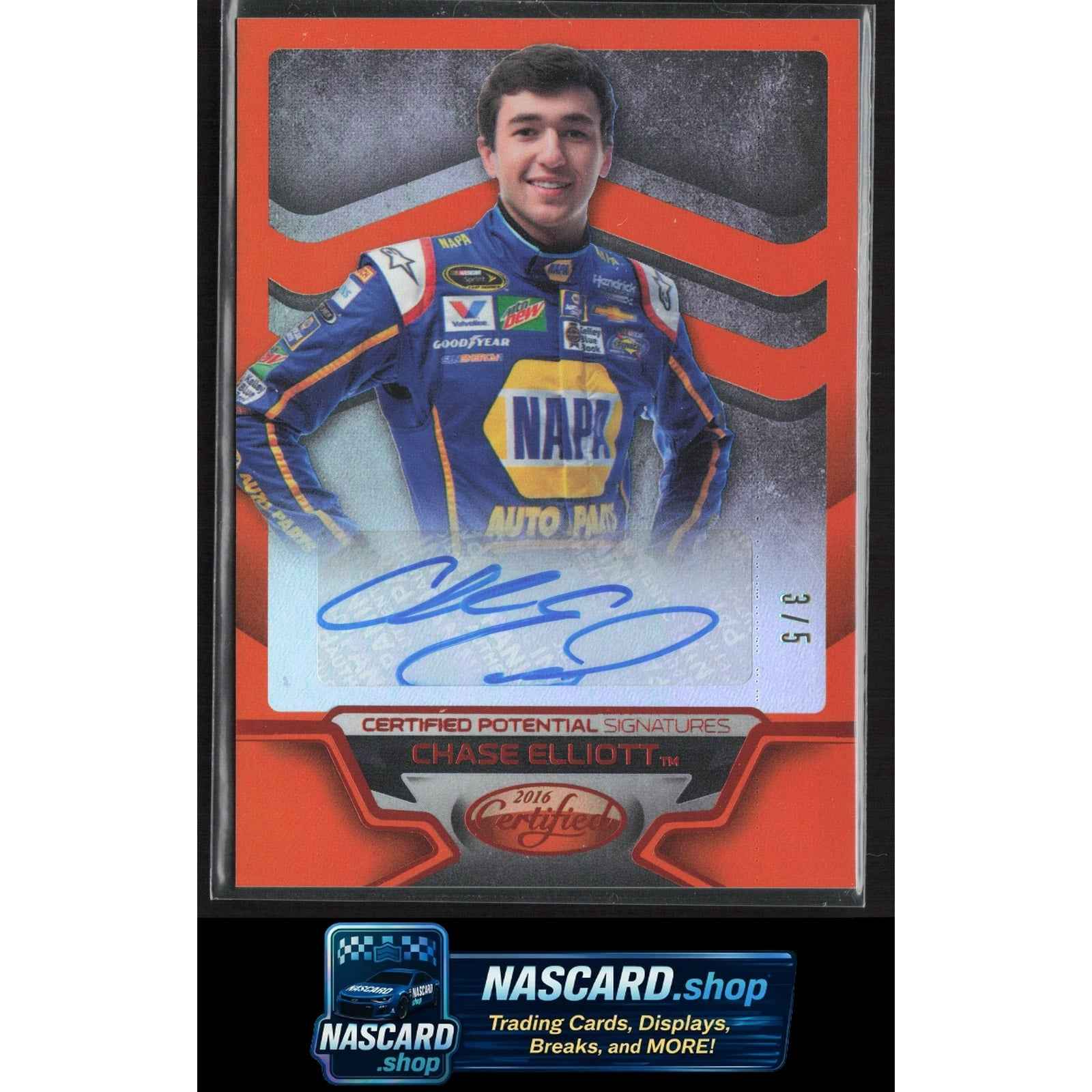 2016 Certified Chase Elliott Certified Potential Signatures Mirror Orange #/5 RC