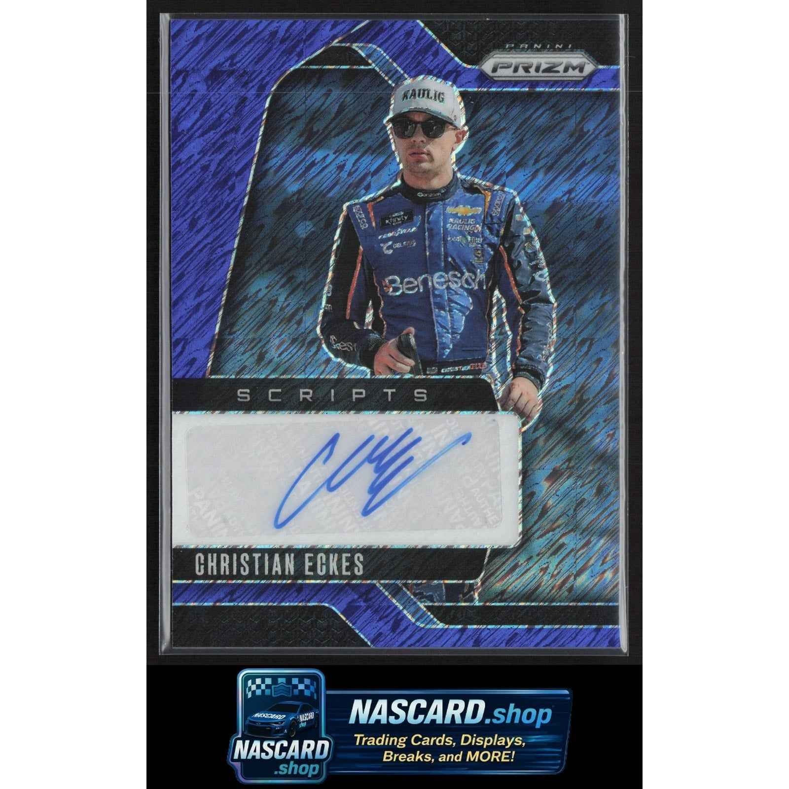2025 Panini Prizm #S-CEK Christian Eckes Scripts FOTL Blue Shimmer #1/4