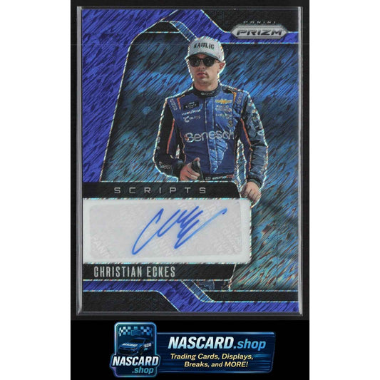 2025 Panini Prizm #S-CEK Christian Eckes Scripts FOTL Blue Shimmer #1/4