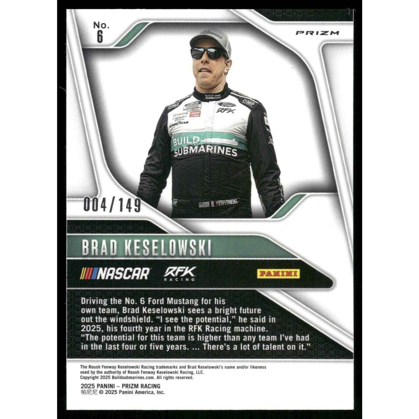 2025 Panini Prizm #6 Brad Keselowski Green Scope #/149