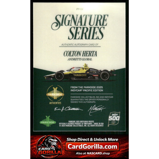 2025 Parkside Indy 500 Pacific #PP-CH Colton Herta Signature Series Blue #/25