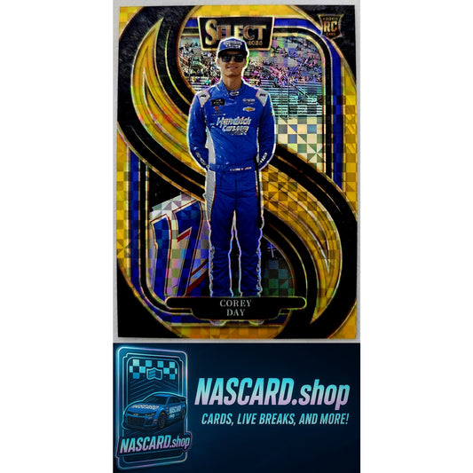 2025 Panini Select Trackside #254 Corey Day Gold Power Plaid #/13 RC