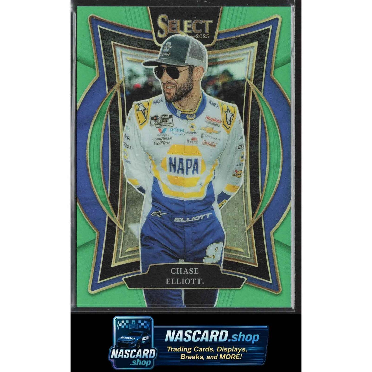 2025 Panini Select #90 Chase Elliott Neon Green Prizms #/75