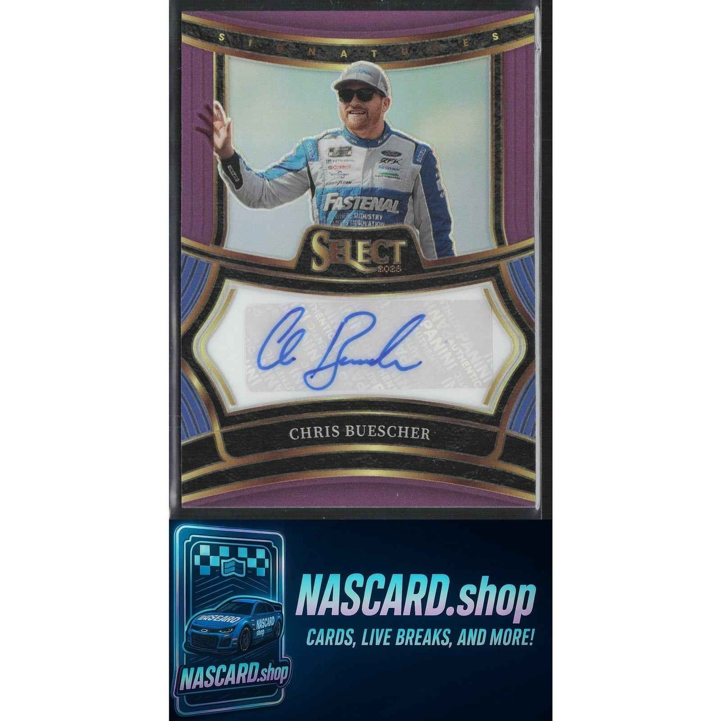 2025 Panini Select #S-CBR Chris Buescher Signatures Purple Prizms #/49
