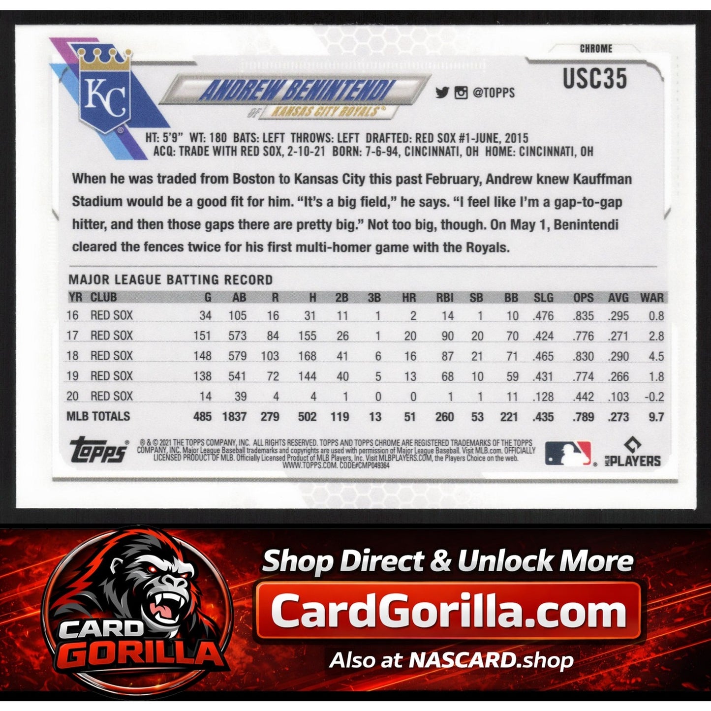 2021 Topps Chrome Update #USC35 Andrew Benintendi Purple Refractor