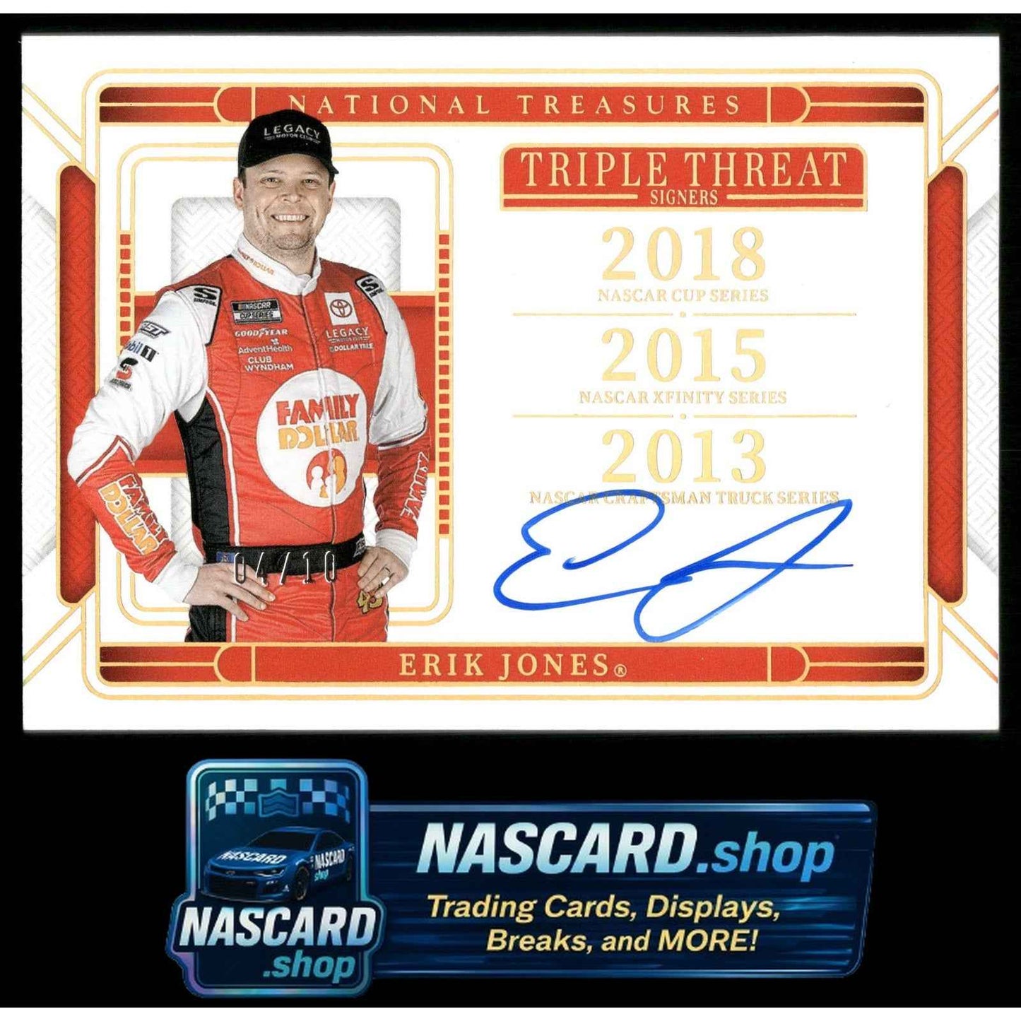 2025 Panini National Treasures Erik Jones Triple Threat Signers Holo Gold #/10