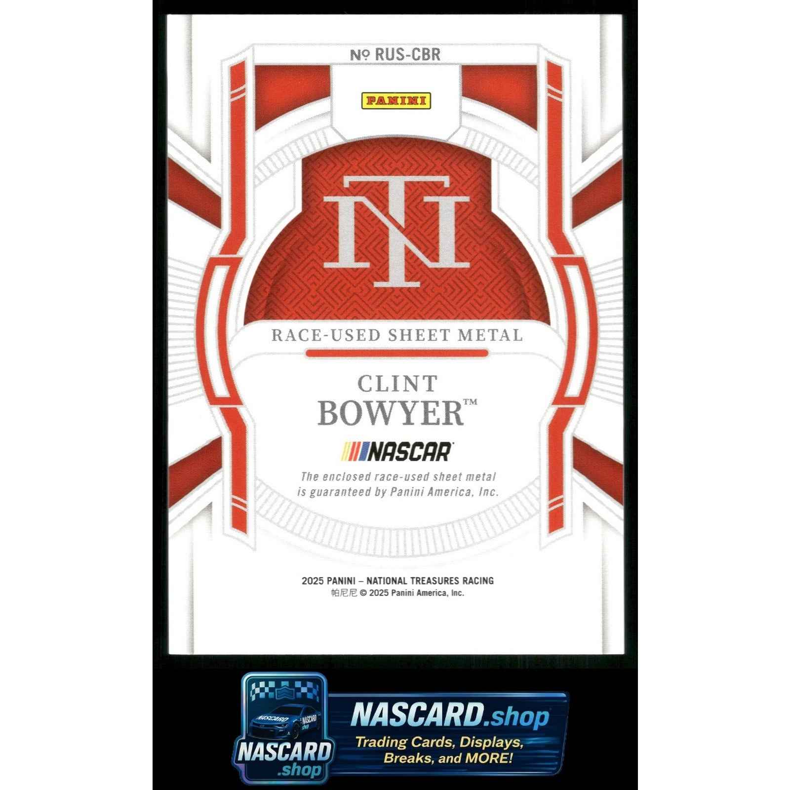 2025 Panini National Treasures Clint Bowyer Race Used Sheet Metal Blue #/75