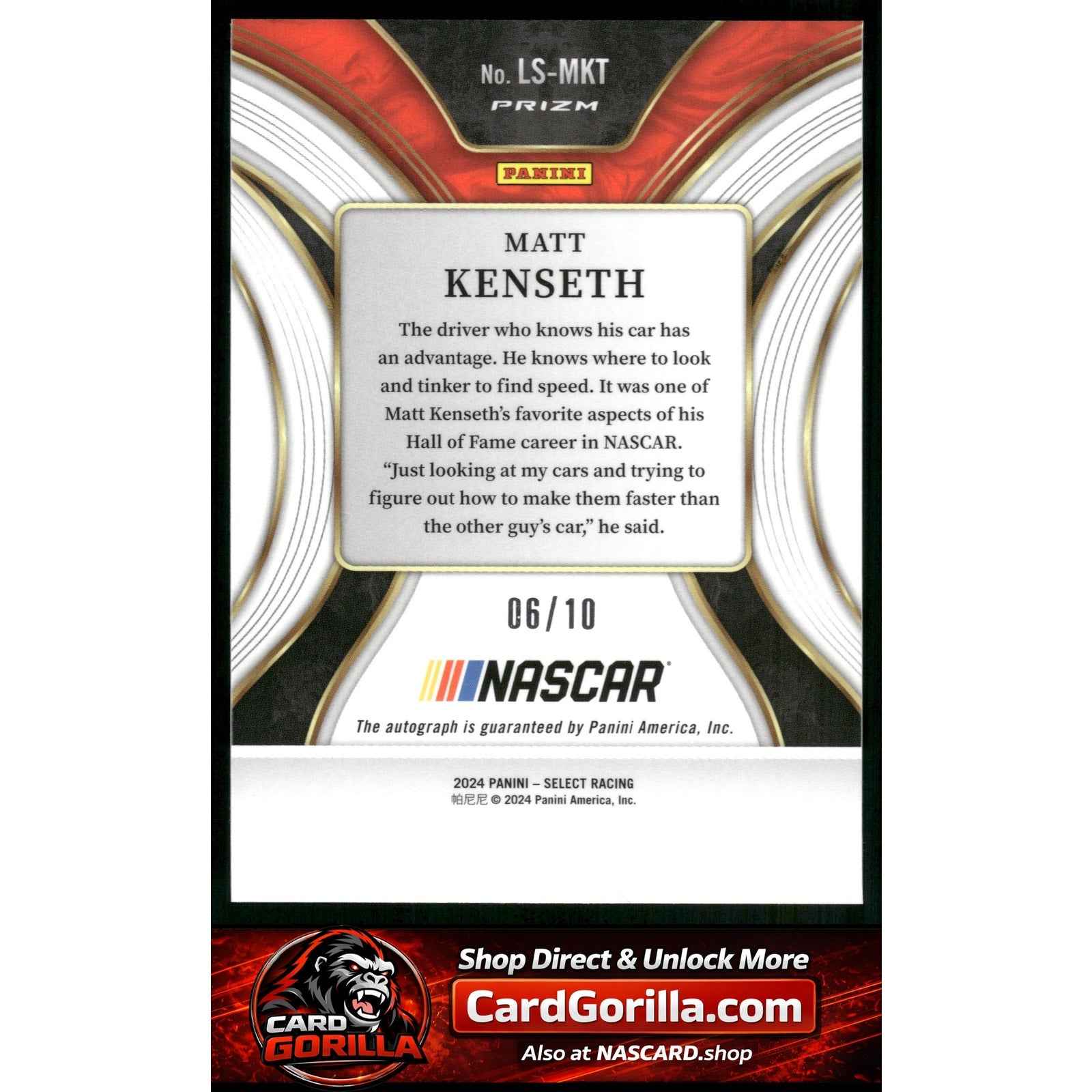 2024 Panini Select #LS-MKT Matt Kenseth Legendary Signatures Gold Prizms #/10