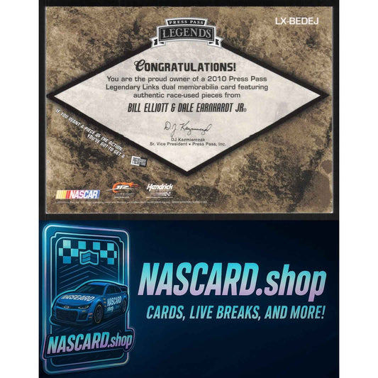 2010 Press Pass Legends Bill Elliott Dale Earnhardt Jr. Legendary Links Gold /75
