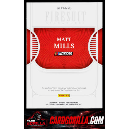 2023 Panini National Treasures #FS-MML Matt Mills Firesuit Signatures #/99