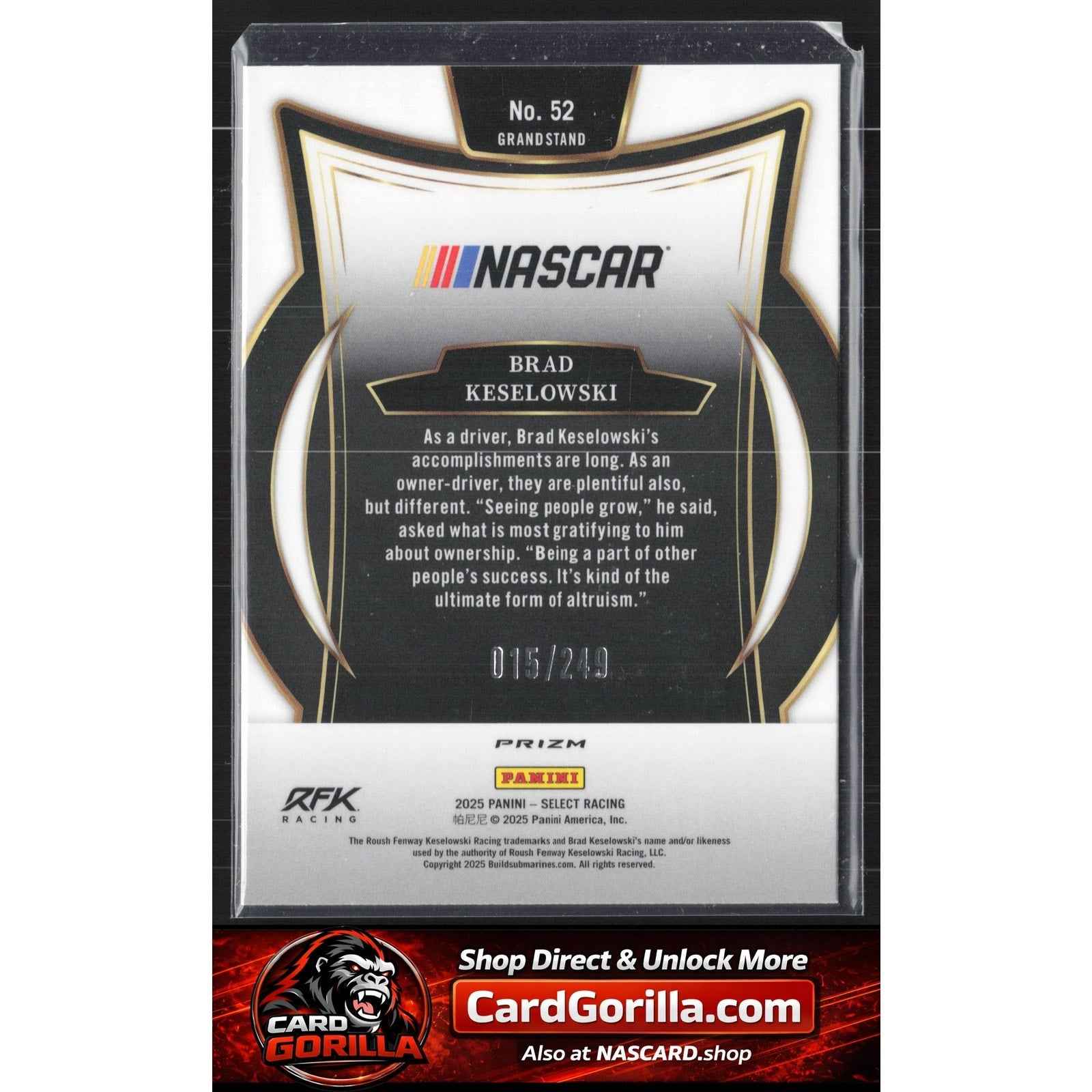 2025 Panini Select #52 Brad Keselowski Red and Blue Prizms #/249