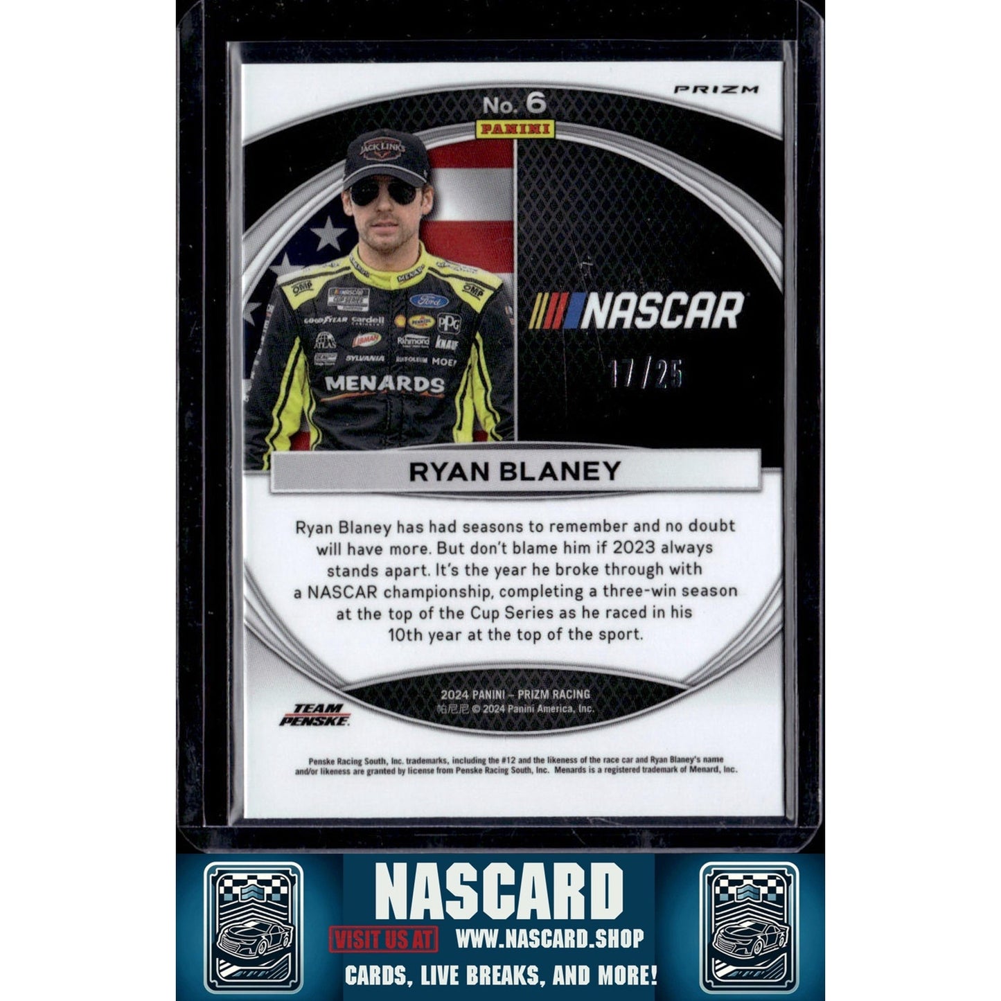 2024 Panini Prizm #6 Ryan Blaney National Pride Mojo #/25 - NASCARD.shop