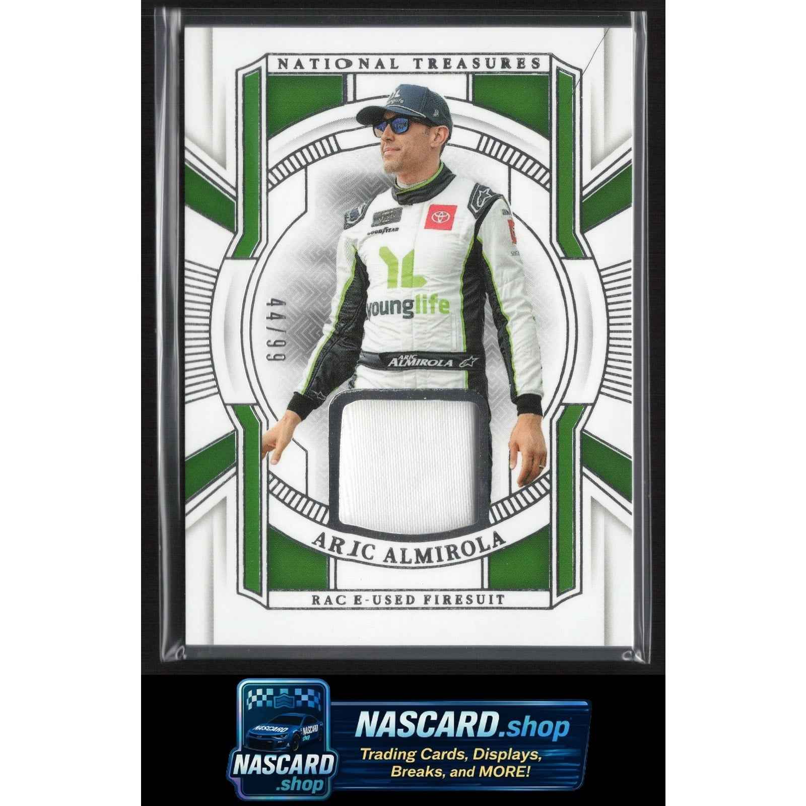 2025 Panini National Treasures #RUF-AAA Aric Almirola Race Used Firesuit #/99
