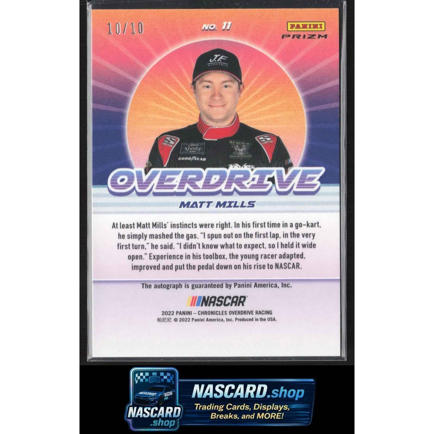 2022 Panini Chronicles #11 Matt Mills Overdrive Autographs Gold #/10 RC