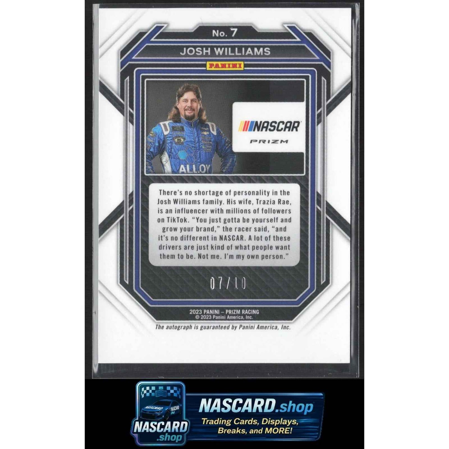 2023 Panini Prizm #7 Josh Williams Gold Prizm Signatures #/10