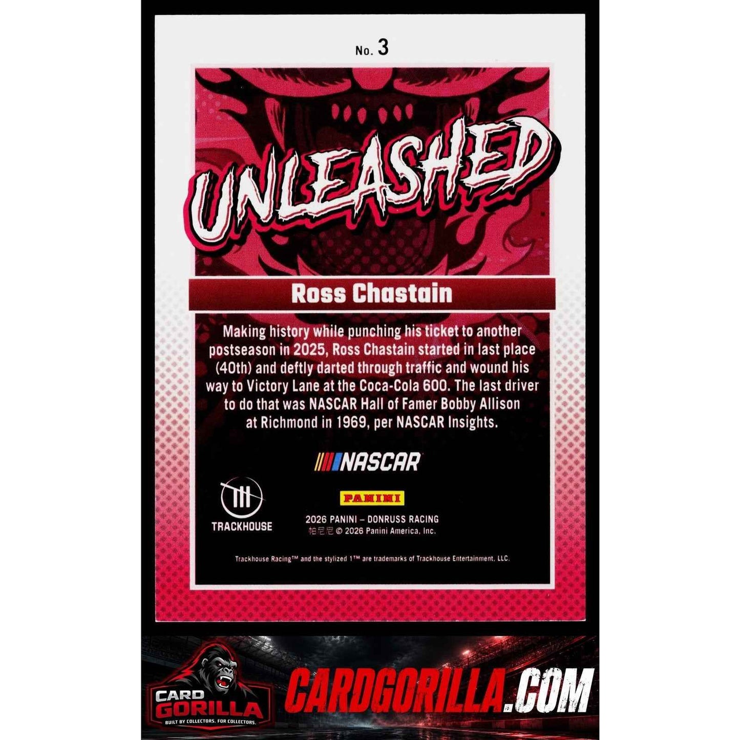 2026 Donruss #3 Ross Chastain Unleashed Purple Ice #/149