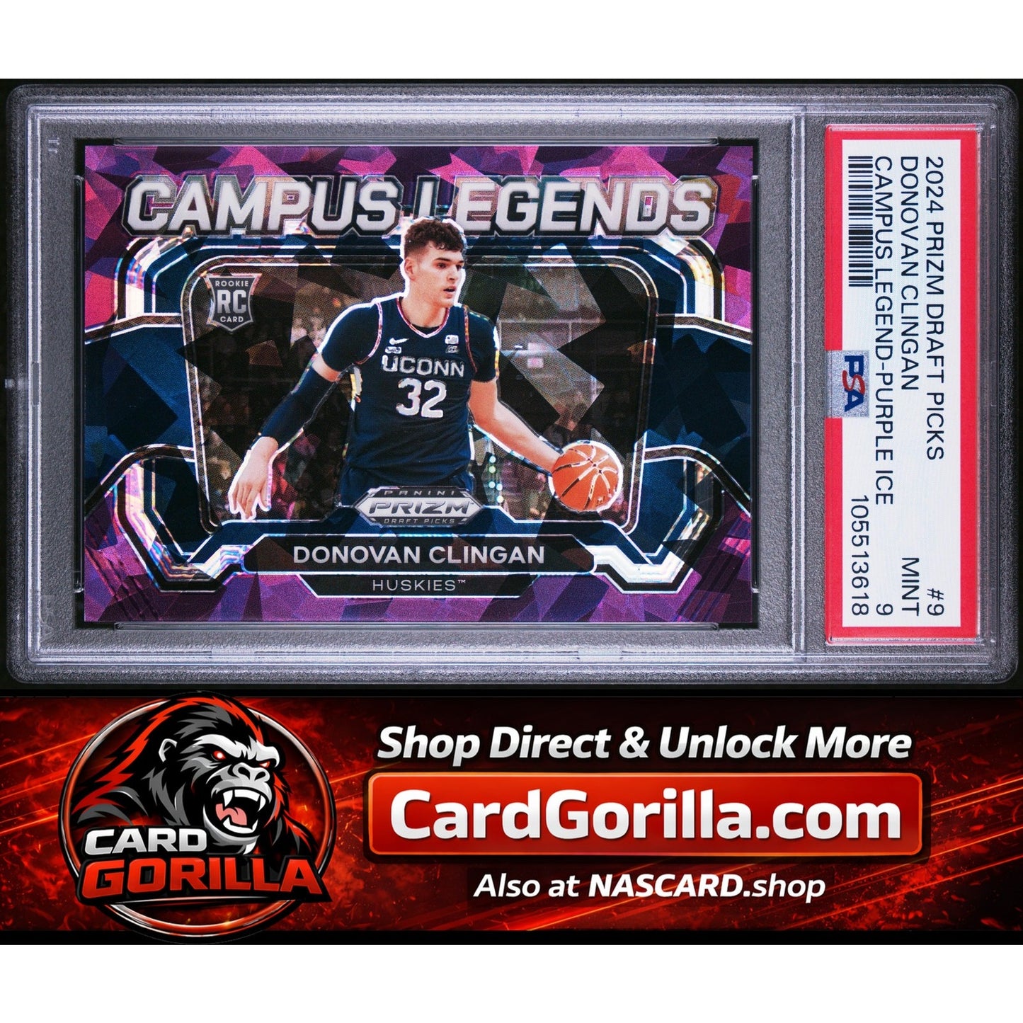 2024 Panini Prizm Draft Picks Campus Legends #9 Donovan Clingan Purple Ice PSA 9