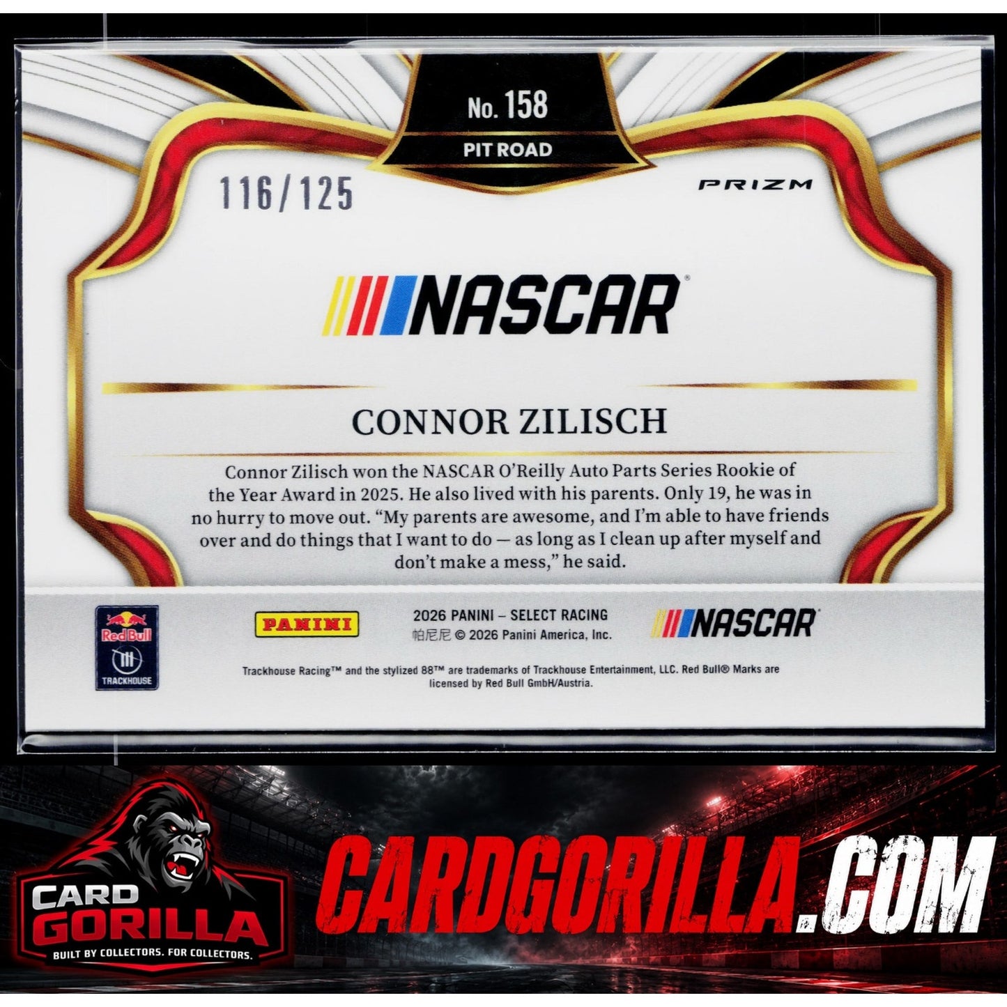 2026 Panini Select Racing #158 Connor Zilisch Pit Road Maroon Prizms #/125