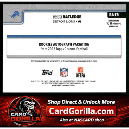 2025 Topps Chrome #RA-TR Tate Ratledge Chrome Rookie Autographs Refractor #/499