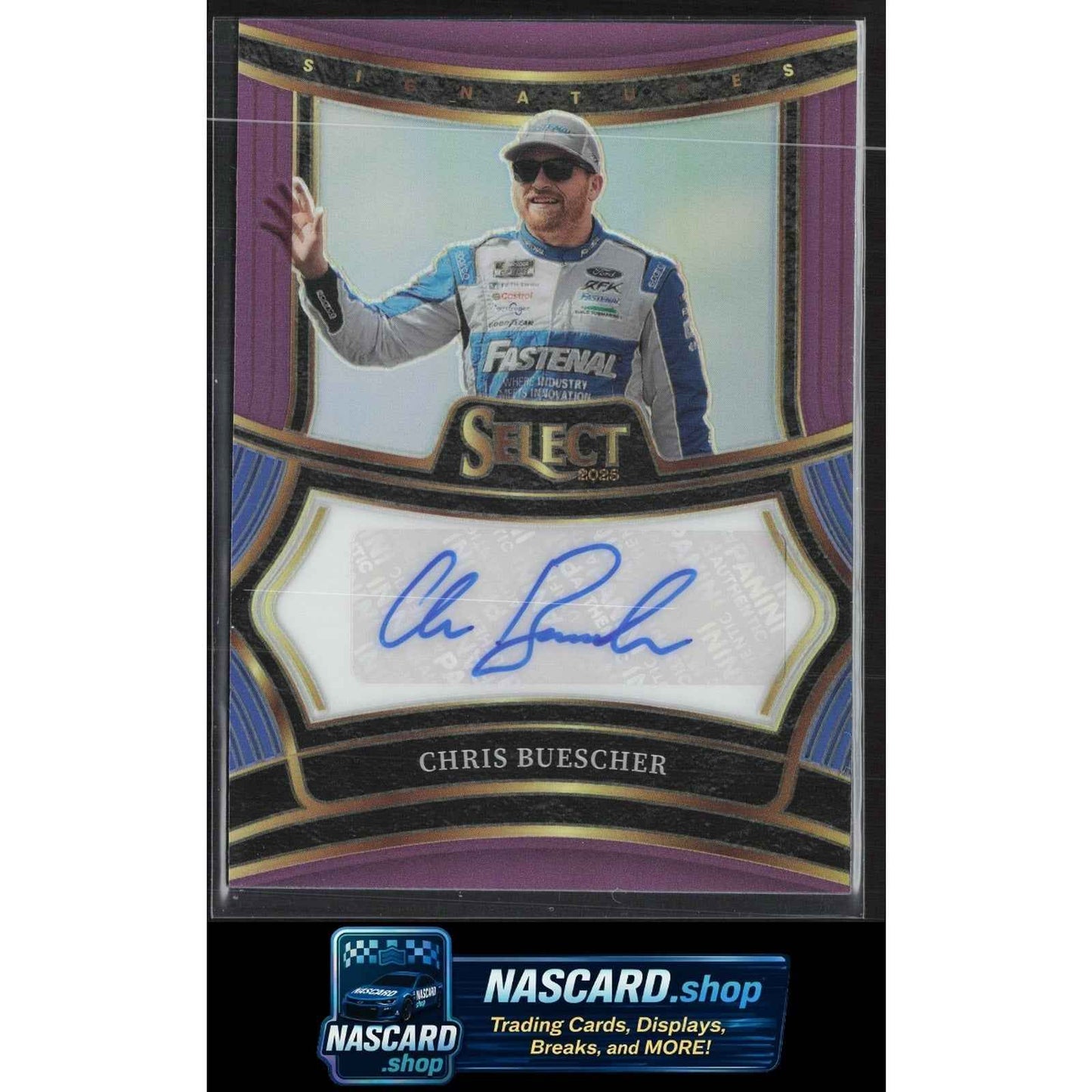 2025 Panini Select #S-CBR Chris Buescher Signatures Purple Prizms #/49